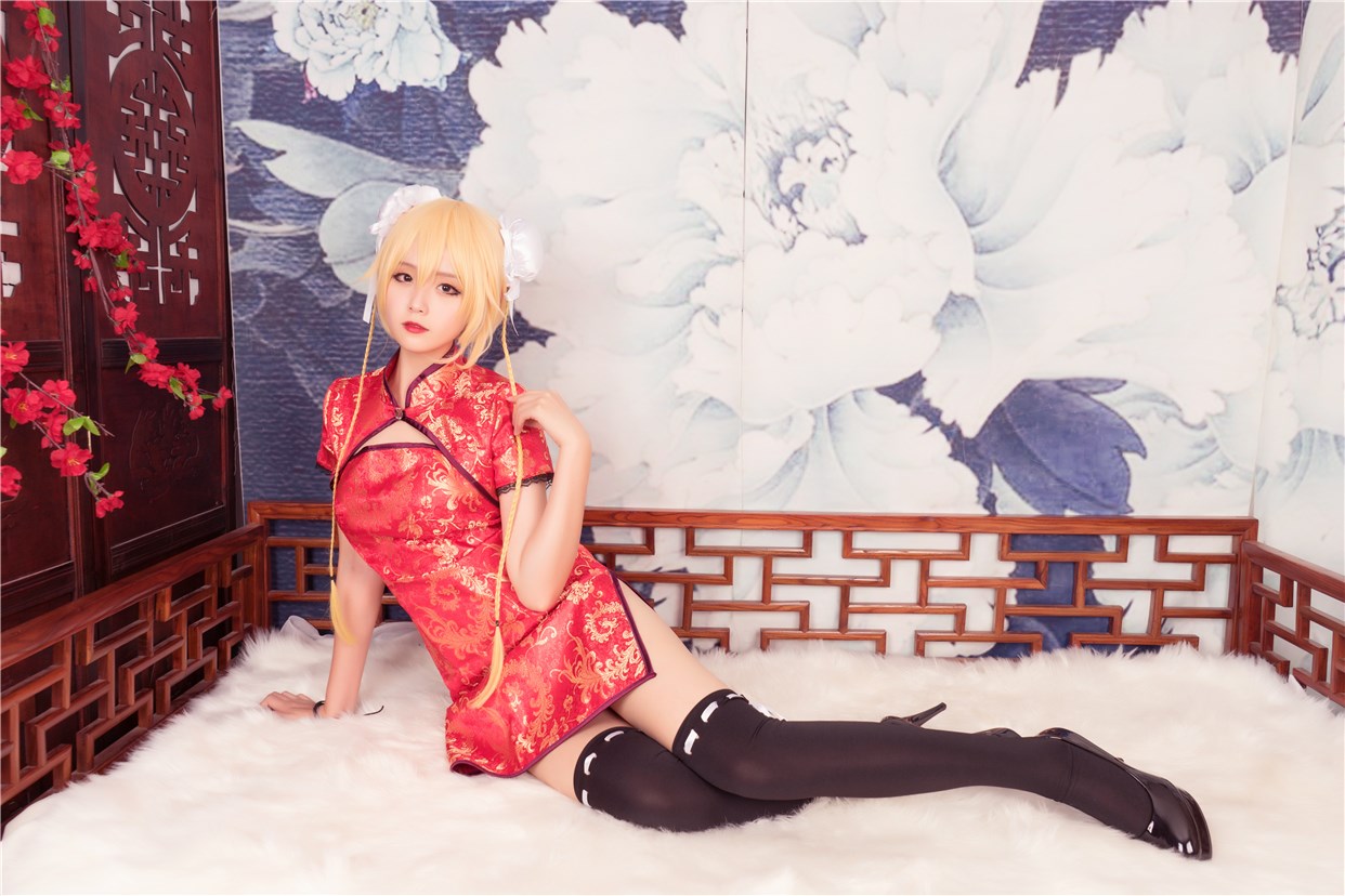 Rabbit playing with red cheongsam(15)